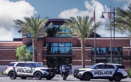 Picture of the Lathrop Police Department Building and Fleet
