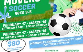 Mini Movers Soccer | Ages 3-5 | 700 Towne Centre Drive - Mossdale Landing Community Park | $80 | Feb 17 - Mar 16 
