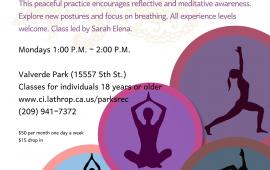 Yoga in the Park | Valverde Park 15557 5th Street | Class located at Amphitheatre | Mondays | 1:00PM| $50