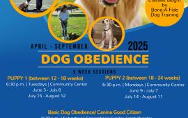Dog Obedience | 5 week sessions | located at 2 centers in town please see flyer for more info