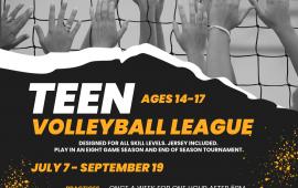 Teen Volleyball League | July 7 - Sept 19 | Scott Brooks Gym 15557 Fifth Street | Games Played Friday Evenings 