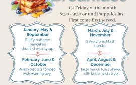 Country Breakfast | 1st Friday of Every Month | 15707 5th Street | $7 | Breakfast Served  8:30AM - 9:30AM 