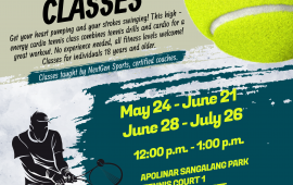 Adult Cardio Tennis Classes | Saturdays this Summer | May 24 - July 26 |12PM - 1PM | Sangalang Park 13470 Slate Street
