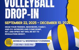 Adult Volleyball Drop-In | Monday  & Wednesday Evenings | Sept 22nd - Dec 10th | 7pm - 9pm | Scott Brooks Gym 15557 Fifth Street