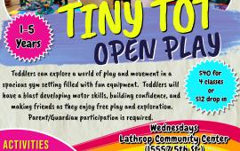 Tiny Tot Open Play | Wednesdays | 11AM - 1PM | 15557 Community Center | Parent/Guardian Participation Required | $40 for 4 class