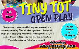 Tiny Tot Open Play | Wednesdays | 11AM - 1PM | 15557 Community Center | Parent/Guardian Participation Required | $40 for 4 class