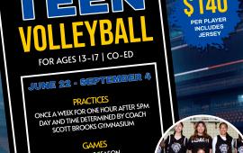 Teen Volleyball | Co-Ed Ages 13-17 | 8 Games | $140 per player includes jersey | Scott Brooks Gym 15557 5th Street