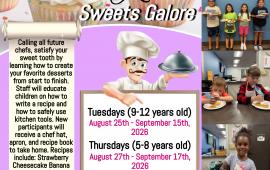 Culinary Kids | Sweets Galore | Tues or Thurs | Aug 25 - Sep 17 | 4:30PM - 6:00PM | Senior Center 15707 5th St. | $85 per child Culinary Kids | Sweets Galore | Tues or Thurs | Aug 25 - Sep 17 | 4:30PM - 6:00PM | Senior Center 15707 5th St. | $85 per child