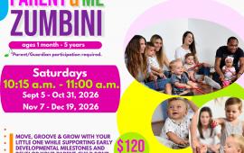 Parent & Me Zumbini | Saturdays Sept 5 - Dec 19 (2 sessions) |10:15am | Community Center 15557 Fifth Street | $120 per session