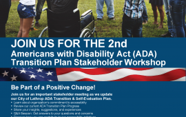City of Lathrop 2nd ADA Stakeholder Workshop flyer includes people looking happy