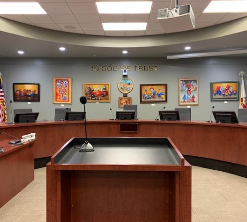 Picture of the City Hall Council Chamber with Art Display by Artist Eliseo Contreras Vazquez