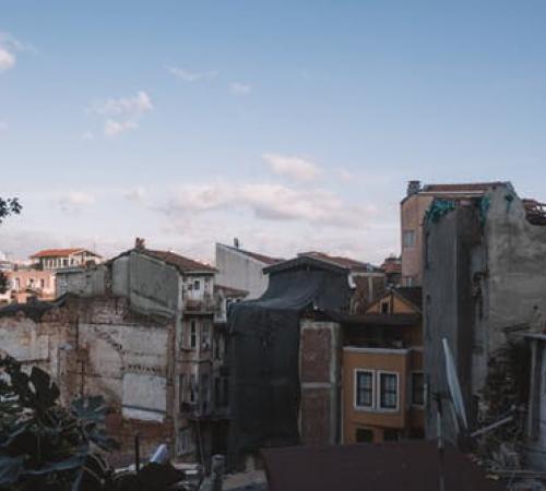 Houses after an earthquake