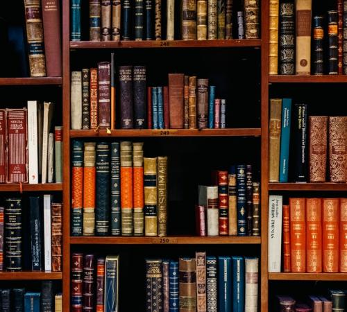 Library book cases filled with books