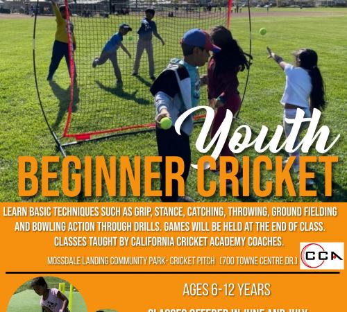 Youth Beginner Cricket - classes Friday in June & July at Mossdale Landing Community Park 4:30pm - 6:00pm
