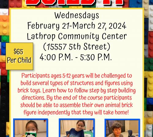 BUILD IT | Wednesdays | Feb 21 - Mar 27 | 4pm-5pm | Community Center 15557 Fifth St | $65 per child