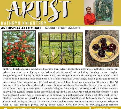 Kathryn Knightsby | August 15 - September 15| Art Display at City Hall 390 Towne Centre Drive