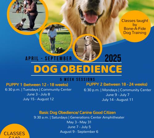 Dog Obedience | 5 week sessions | located at 2 centers in town please see flyer for more info