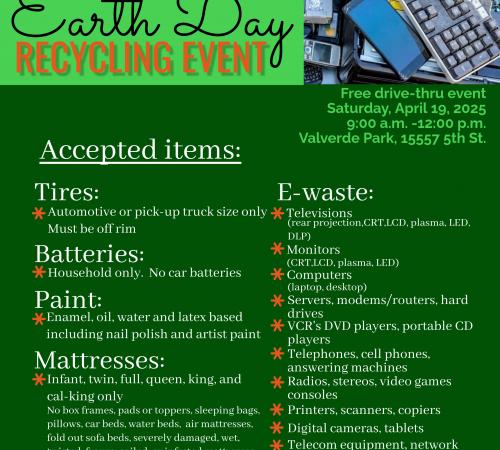 2025 Earth Day Recycling Event Accepted Items