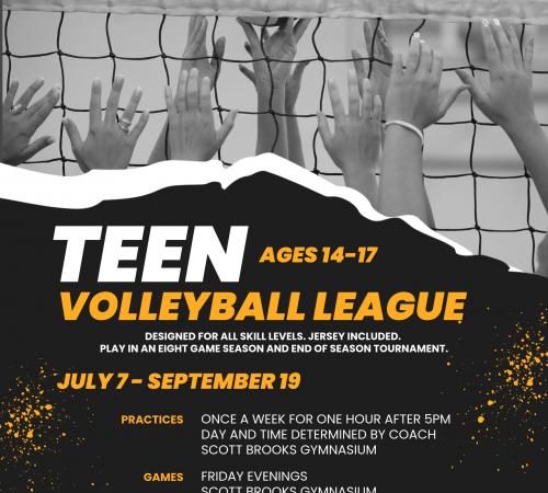 Teen Volleyball League | July 7 - Sept 19 | Scott Brooks Gym 15557 Fifth Street | Games Played Friday Evenings 