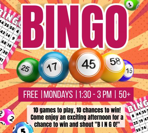 FREE | BINGO | MONDAYS | SENIOR CENTER 15707 5TH STREET | 1:30PM - 3PM | 10 GAMES & 10 CHANCES TO WIN!