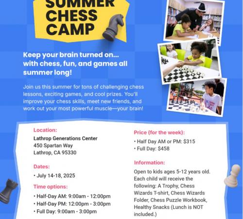 Summer Chess Camp | Chess Wizards | July 14 - 18 | Generations Center 450 Spartan Way | Ages 5-12