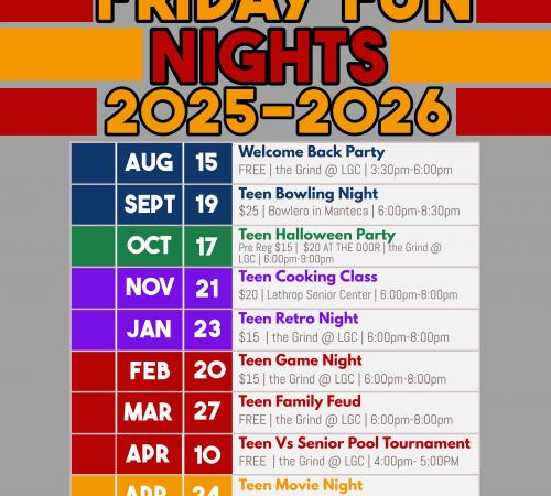 Teen Events |Friday Fun Nights | 2025 - 2026 | Generations Center 450 Spartan Way | 7th - 12th Graders 
