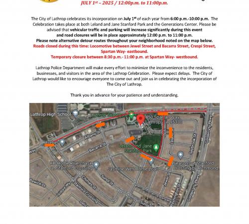 Notice of Special Event Road Closures | July 1 | Birthday Celebration 