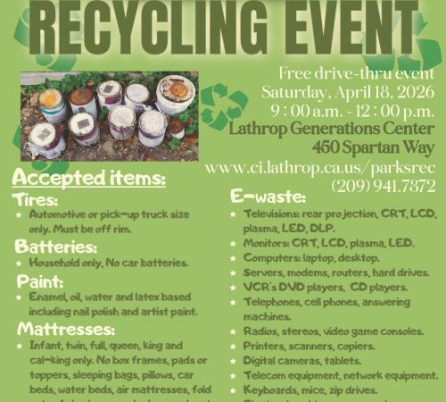 Earth Day 2026 | Accepted Items | Saturday, April 18th | Generations Center 450 Spartan Way