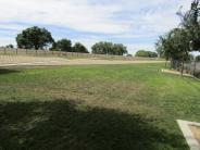Large area of green grass inside large dog area enclosure at Lathrop Dog Park at River Park South