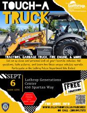 Touch-a-Truck | Generations Center 450 Spartan Way | FREE ADMISSION | Saturday, September 6, 2025 | 10AM - 12PM Touch-a-Truck | Generations Center 450 Spartan Way | FREE ADMISSION | Saturday, September 6, 2025 | 10AM - 12PM