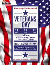 Veterans Day | Tuesday, November 11th | Community Center 15557 5th St. | 11AM | Honoring all who served!