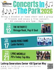 Concerts in the Park 2026 | Generations Center 450 Spartan Way | 7pm - 9pm | FREE FAMILY EVENT 