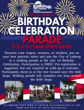 City Birthday Parade | July 1 | Generations Center 450 Spartan Way | 6:55PM | Pre-registration is suggested 