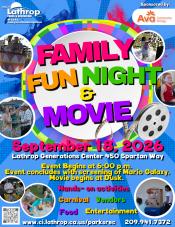 Family Fun Night & Movie | Friday, September 18, 2026 | Generations Center 450 Spartan Way | Event begins at 6pm | FREE EVENT