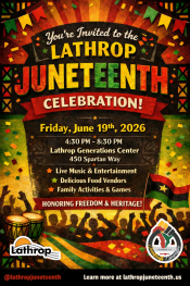 Juneteenth | Celebration | Friday, June 19th 2026 | 4:30PM - 8:30PM | Generations Center 450 Spartan Way 