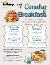 Country Breakfast | 1st Friday of Every Month | 15707 5th Street | $7 | Breakfast Served  8:30AM - 9:30AM 