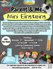 Parent & Me | Mini Einsteins | Tuesdays Oct 27 - Nov 17 | 10:30AM - 11:15AM | Community Center 15597 Fifth St. | $60 per child Parent & Me | Mini Einsteins | Tuesdays Oct 27 - Nov 17 | 10:30AM - 11:15AM | Community Center 15597 Fifth St. | $60 per child