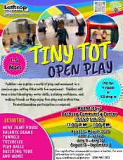 Tiny Tot Open Play | Wednesdays 11AM - 1PM | 15557 Fifth Street | $40 Per Session | Parent Participation Required Tiny Tot Open Play | Wednesdays 11AM - 1PM | 15557 Fifth Street | $40 Per Session | Parent Participation Required