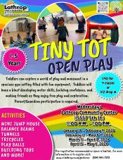 Tiny Tot Open Play | Wednesdays | 11AM - 1PM | 15557 Community Center | Parent/Guardian Participation Required | $40 for 4 class