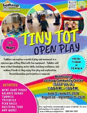 Tiny Tot Open Play | Wednesdays | 11AM - 1PM | 15557 Community Center | Parent/Guardian Participation Required Tiny Tot Open Play | Wednesdays | 11AM - 1PM | 15557 Community Center | Parent/Guardian Participation Required