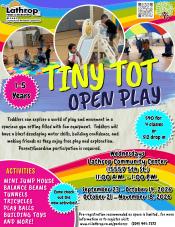 Tiny Tot Open Play | Wednesdays | 11AM - 1PM | 15557 Community Center | Parent/Guardian Participation Required Tiny Tot Open Play | Wednesdays | 11AM - 1PM | 15557 Community Center | Parent/Guardian Participation Required