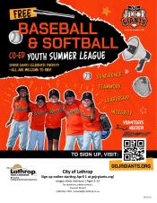 Jr. Giants Baseball & Softball | Free | Sign-ups begin April 1, 2024 | CO-ED Youth | Summer League