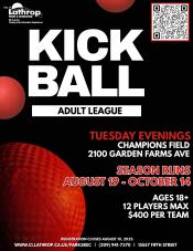 KICK BALL | Adult League | Aug 19 - Oct 14 | Tuesday Evenings | Ages 18+ | Champions Field | 2100 Garden Farms Avenue