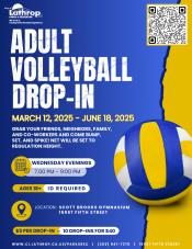 Adult Volleyball Drop-In | 15557 Fifth Street | March 12 - June 18 | Wednesdays | 7PM -9PM | Punch Card Available Adult Volleyball Drop-In | 15557 Fifth Street | March 12 - June 18 | Wednesdays | 7PM -9PM | Punch Card Available