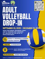 Adult Volleyball Drop-In | Monday & Wednesday Evenings | Sept 22nd - Dec 10th | 7pm - 9pm | Scott Brooks Gym 15557 Fifth Street Adult Volleyball Drop-In | Monday & Wednesday Evenings | Sept 22nd - Dec 10th | 7pm - 9pm | Scott Brooks Gym 15557 Fifth Street