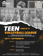 Teen Volleyball League | July 7 - Sept 19 | Scott Brooks Gym 15557 Fifth Street | Games Played Friday Evenings Teen Volleyball League | July 7 - Sept 19 | Scott Brooks Gym 15557 Fifth Street | Games Played Friday Evenings