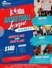 Jr. NBA Basketball League | January 12 - March 14 | CO-ED ages 5-13 | $140 per player | Coaches Needed 