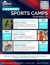 Summer Sports Camps | CO-ED Ages 7-12 | $150 per session | July 2026