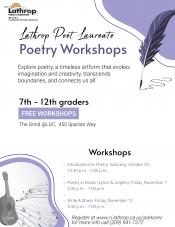 Poet Laureate | FREE WORKSHOPS | The Grind 450 Spartan Way | 7th - 12th graders | 3 workshops offered Poet Laureate | FREE WORKSHOPS | The Grind 450 Spartan Way | 7th - 12th graders | 3 workshops offered