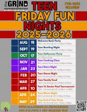 Teen Events |Friday Fun Nights | 2025 - 2026 | Generations Center 450 Spartan Way | 7th - 12th Graders 